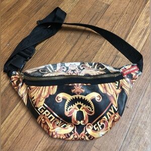 Sprayground Black and Gold Graphic Belt Bag